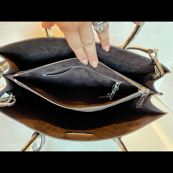 Michael Kors Mercer Snake Skin Leather Natural Tote Large Shoulder Bag Handbag - Picture 12 of 13